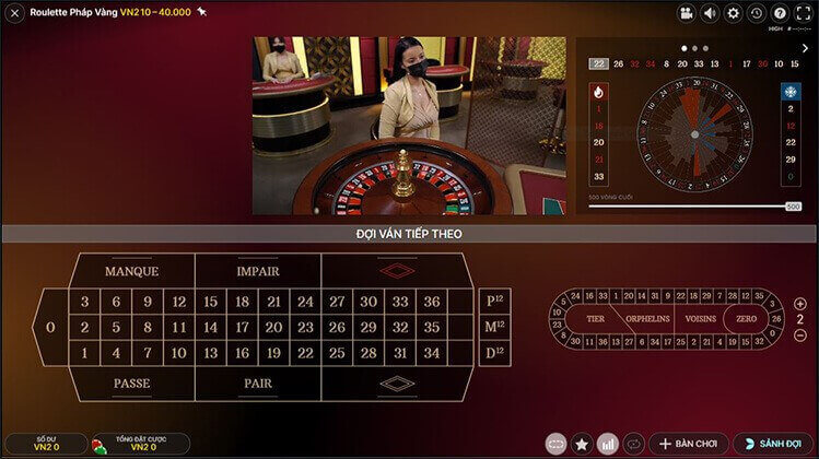 đúng chuẩn Roulette châu Âu với 36 ô đặt cược cùng 1 ô số 0 trên bàn cược