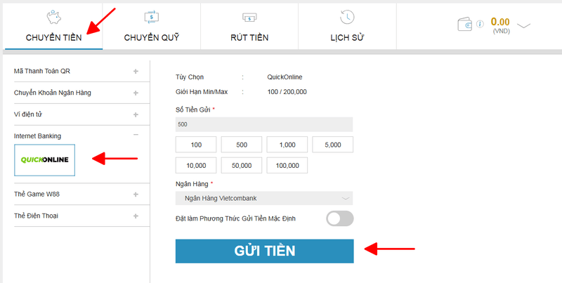 nạp tiền internet banking w88