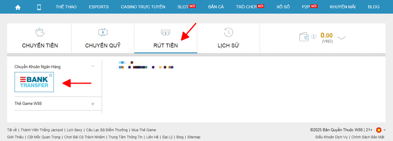 rút tiền về ngân hàng w88